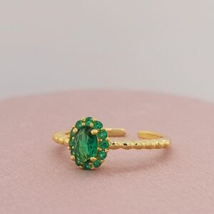 Silver 925 Goldplated with 18K ring with oval emerald zircon