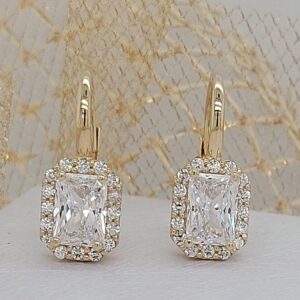 Cushion-Cut Gemstone Drop Earrings 9k