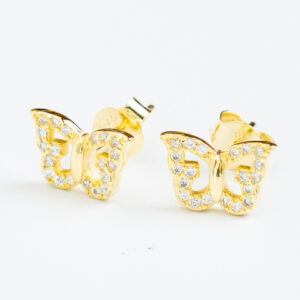 Silver 925 Goldplated Butterfly earringsButterfly shaped silver earrings with clear zircons on both sides