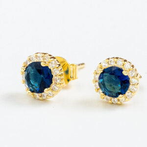 Silver 925 Goldplated Sapphire Halo StudsSapphire center stone with clear gem halo.