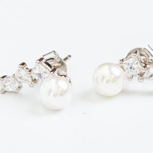 Silver 925 Pearl Drop EarringsClassic pearl dangles with diamond-studded top.