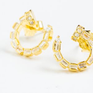 Silver 925 Goldplated Hoop StudsMini silver hoops with square clear zirons detail.