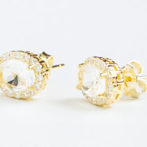 Clear Gem Round Studs Silver925 GoldplatedLarge round clear stones in classic setting.